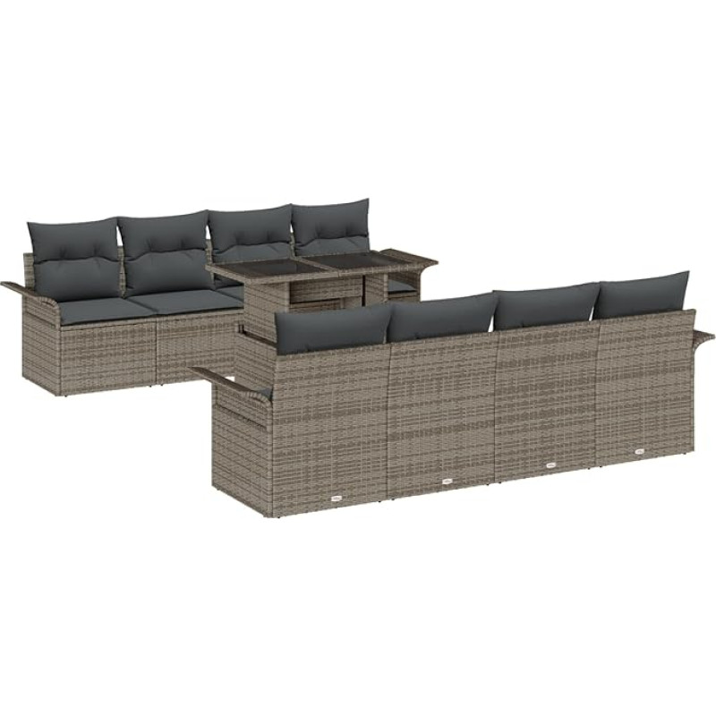 Rantry 9-teiliges Garten Sofa Set mit Kissen Grau Poly Rattan Gartenlounge Model3348245