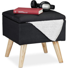 Relaxdays Jalutuskoht koos hoiuruumiga, Faux linasest kattega, polsterdatud, puidust jalad, kaanega jalatugi, HBT: 40 x 40 x 40 cm, must