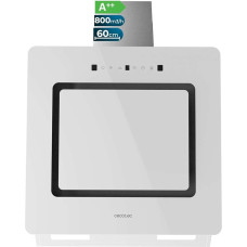 Cecotec Dekoratiivne pliidikupu 60 cm Bolero Flux Dt 608002 Klaasist valge A++. Valge klaasist välimus, roostevabast terasest kamin, imemisvõimsus 800 m³/h, 210 W mootor, 3 võimsusastet, süsinikufilter.