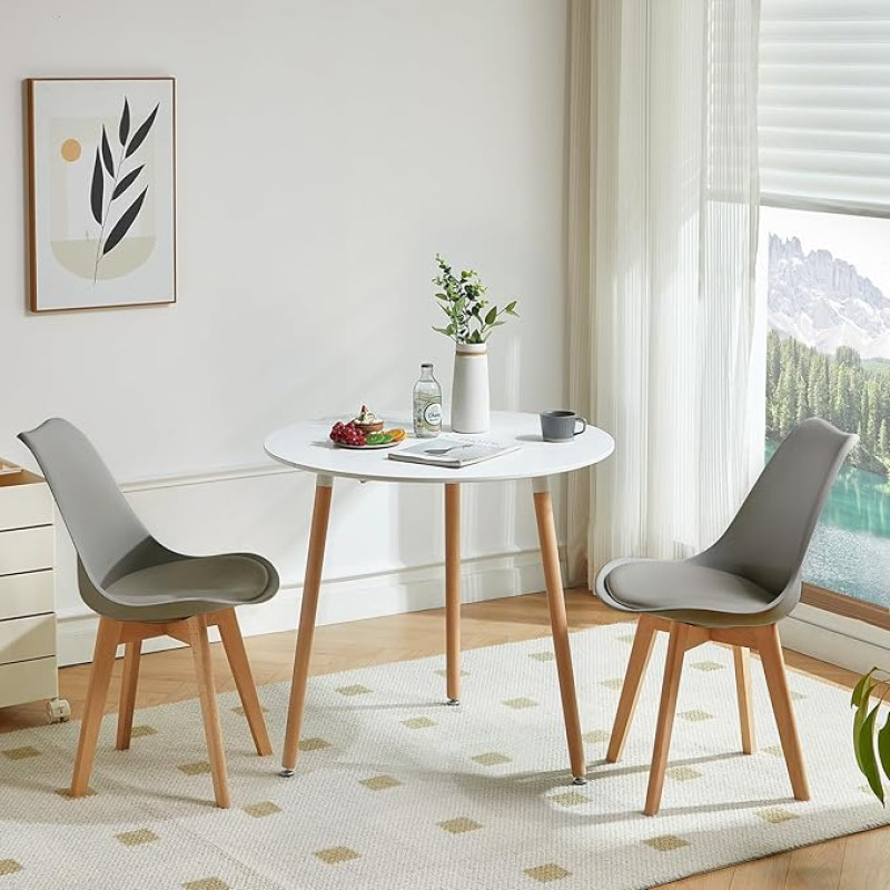 LafeuR ümmargune söögilaud 2 tooliga, söögikomplekt, 2 söögitooli komplekt koos köögilauaga, söögitoarühm, lauakomplekt rõdule, kööki, elutuppa (valge laud + 2 halli tooli)