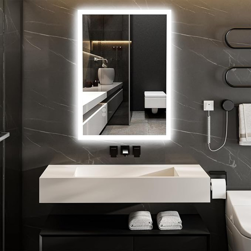 ChillCruiser 60 x 80 cm LED vannitoa peegel seinale paigaldatav valgustatud kosmeetiline peegel timmitav uduvastane 3 värvi reguleeritav valgustus mälufunktsioon horisontaalne/vertikaalne paigaldus