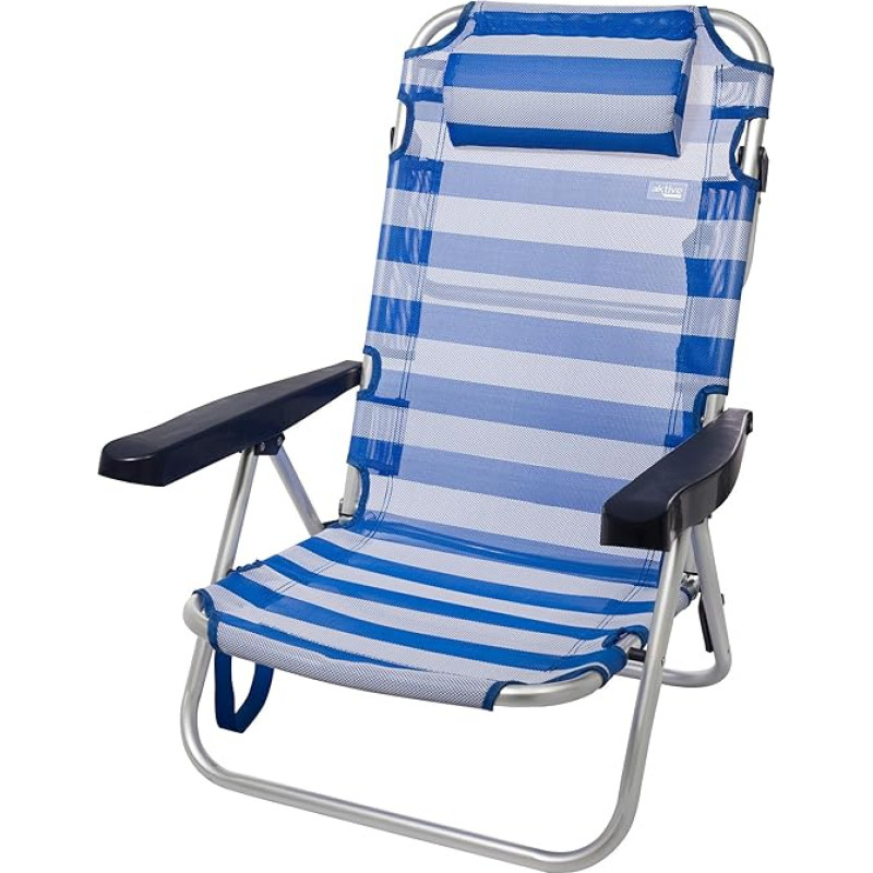 Kokkupandav rannatool koos pehmendusega, mitme asendiga tool, 5 asendit, 48 x 46 x 84 cm, istme kõrgus 21 cm, maksimaalne koormus 100 kg, sinine ja valge, Active Beach