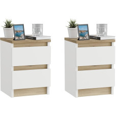 ComfortCove Öölaud 2-kohaline öökappide komplekt Valge Öölaud 2 sahtliga Öölaud valge tammepuust