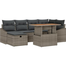 Rantry 7-teiliges Garten-Sofa-Set mit Kissen Grau Poly-Rattan Gartenlounge Model3361356