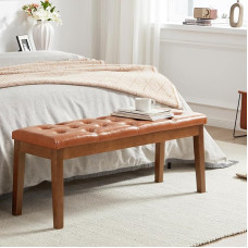 MILCIL pehmendusega sissepääsupink magamistoa voodi otsa söögipink Ottomani täispuidust jalgadega Tufitud polsterdatud iste kööki elutuppa Faux nahk konjaki pruun