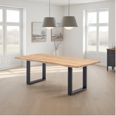 WOODLIVE DESIGN BY NATURE Brian täispuidust laud metsiku tamme värvi, tahke söögilaud, rustikaalne söögilaud mustade terasjalgadega, suurus: 180 x 100 cm.