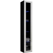 Vigo rippuv vitriinkapp seinakapp seinakapp 1 uksega kapp elutoa kapp käepidemevaba lükandiga (must/valge kõrgläikega, sinise LED-valgustusega)