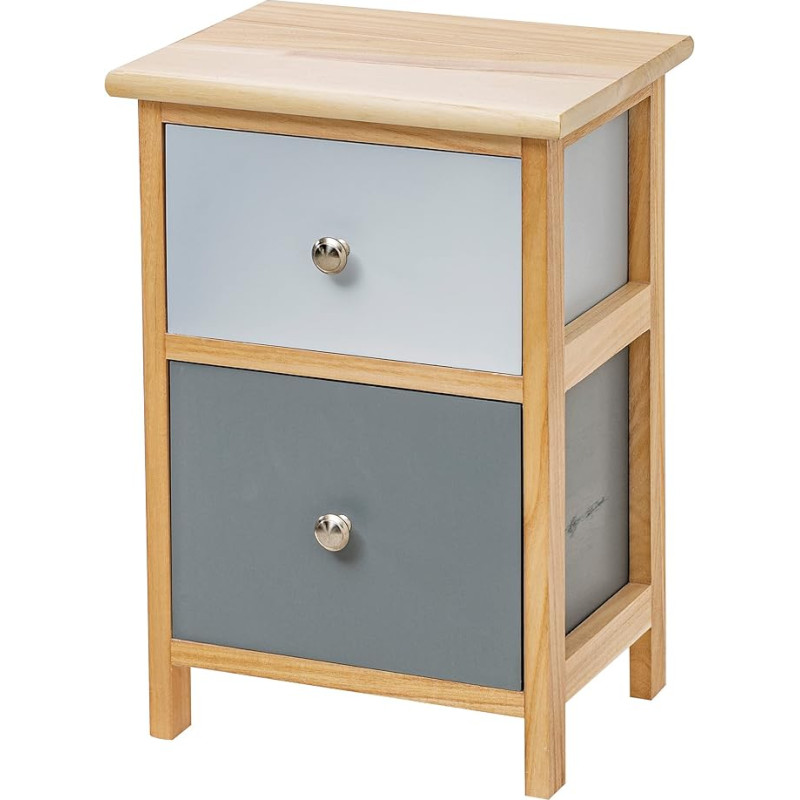 Baroni Home Öölaud, vannitoa-, elu- ja magamistoakapp, mitmeotstarbeline kapp, naturaalsest puidust, kahe sahtliga, helesinine ja tumesinine, mõõtmetega 30 x 24 x 43 cm