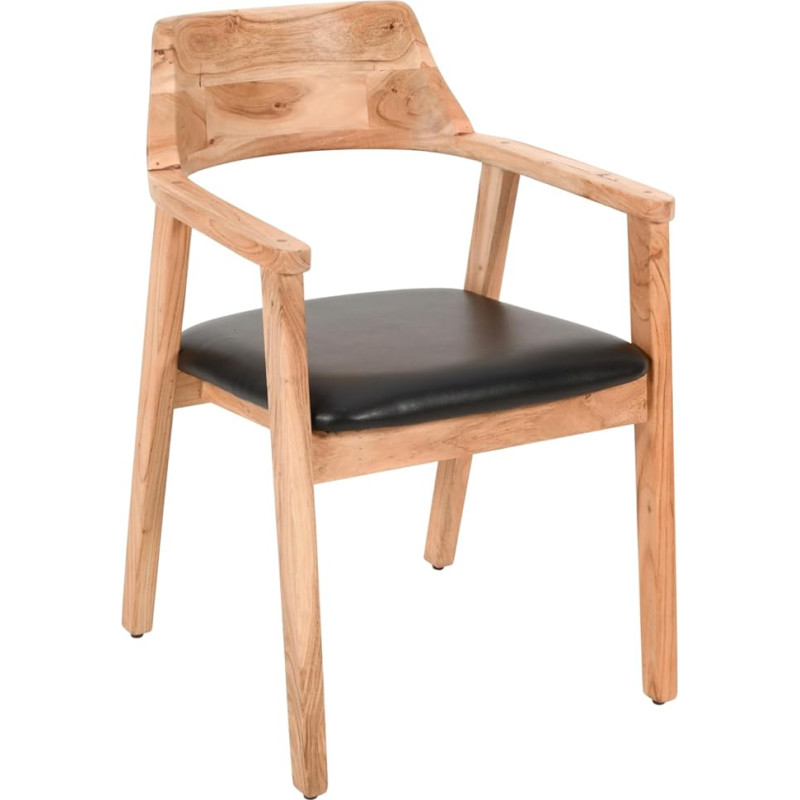SAM Angel Söögitooli Naturaalne akaatsiapuu Must ehtne nahk puidust tool käetoega Ergonoomiline täispuidust tool nahkkattega tool kööki, söögituppa ja elutuppa