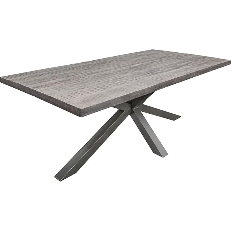 invicta INTERIOR massiivne tööstuslik söögilaud Galaxy 200 cm hall mangopuidust tähekujuline raam massiivpuidust laud