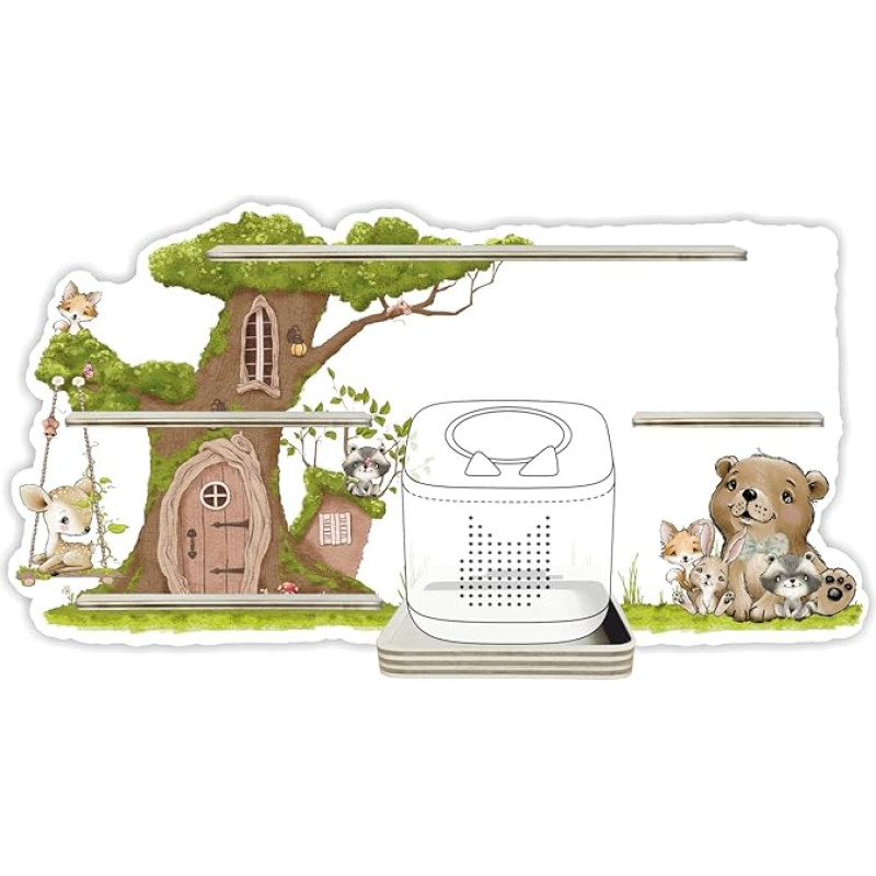 Farbklecks-Collection Traumgarten Music Box riiul, seinariiul kuni 20 kuulmisfiguuri jaoks, mõõtmed 48 x 23 cm, spetsiaalse hoiukambriga, ühildub Toniebox 2'ga, käsitsi valmistatud Saksamaal