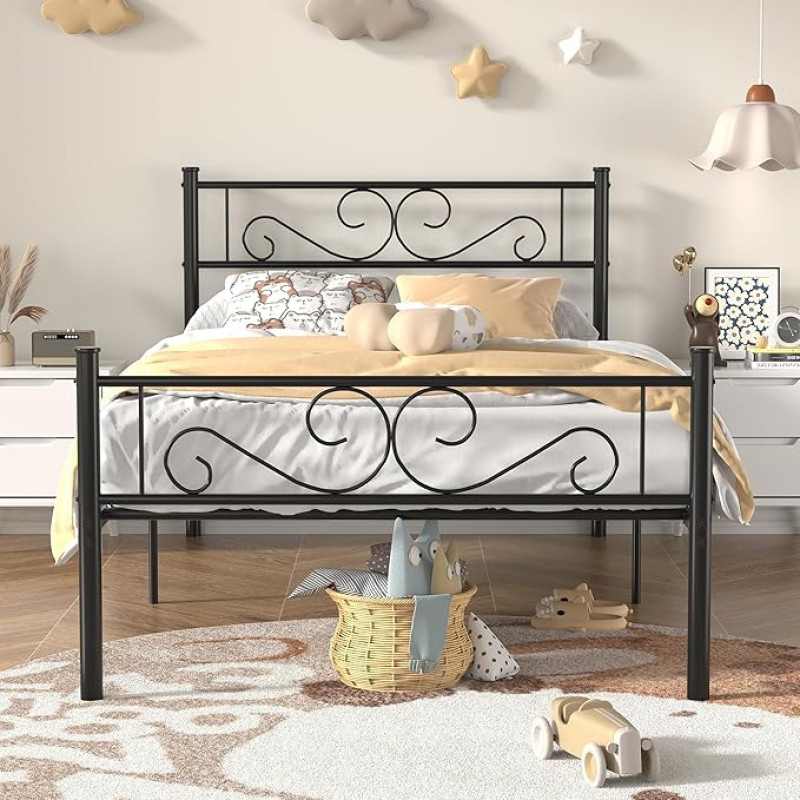 VECELO 3ft x 7ft üheinimesevoodi raam - ei vaja liistude alust, lihtne kokkupanek, suur liistude alus - must