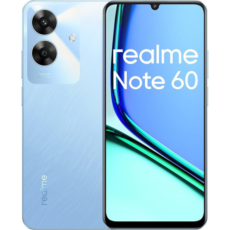 realme Note 60 Android nutitelefon, 4G mobiiltelefon Dual SIM, 90Hz 6,74-tolline LCD ekraan, 4GB RAM 128GB ROM aku, 5000mAh aku, 32MP helendav kaamera, sinine, ilma adapterita