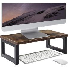 OROPY Vintage puidust monitori statiiv, arvuti ekraani statiiv, arvuti statiivihoidja sülearvuti, sülearvuti, arvuti jaoks, laua kinnitus koos hoiuruumiga kodumajapidamises ja kontoris, tumepruun, 40 x 23 x 14 cm.