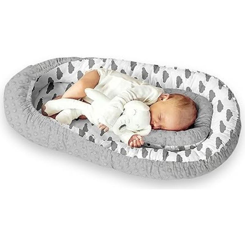 Multifunktsionaalne Cuddly Nest Baby Nest Cocoon beebidele ja imikutele, lastevoodi, reisivoodi, 100% puuvillane, hüpoallergeenne, ilusad polsterdatud nime ja kuupäevaga tikitud, ideaalne kingituseks.