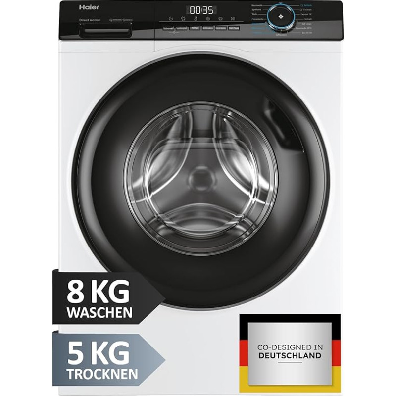 Haier I-PRO seeria 3 pesukuivati HWD80-B14939 I pesumasin-kuivati kombinatsioon 8 kg pesemisega ja 5 kg kuivatamisega I energiaklass A, kombineeritud klass D I 1400 pööret minutis ja vaikne otsevedu I pesukuivati I pesukuivati