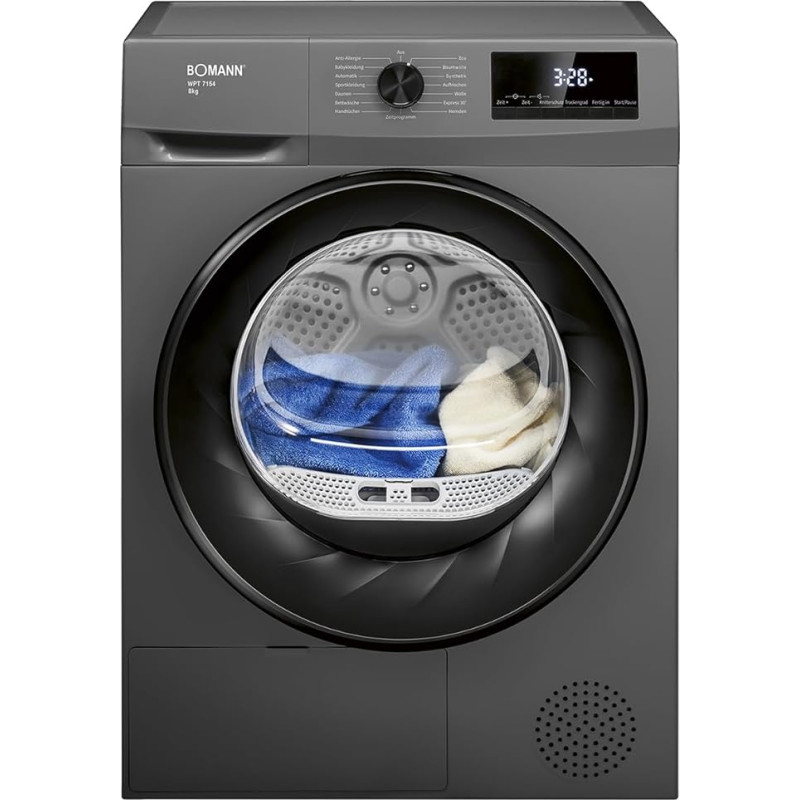 Bomann® Heat Pump Dryer 8 kg | No Water Connection Required | Dryer with Antiwrinkle Function | Tumble Dryer 15 Programmes | Condenser Dryer | Environmentally Friendly Coolant R290 | WPT 7154 Titanium