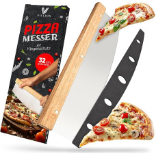 Villkin Pizza Knife with 32 cm Blade - Sharp Pizza Cutter Made of Stainless Steel with Wooden Handle - Large Weighing Knife More Effective than Pizza Roller (Large)