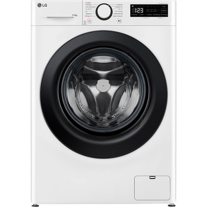 LG W4WR42966 Class A/D Front Loading Washer Dryer 9-6kg 62 x 60 x 85 cm Wi-Fi AI Direct Drive Deep Cleaning with Steam TurboWash 360 Safety Glass Door White - Porthole Ring: Black