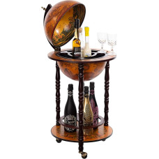 33001 R Giant Bar Trolley with Solid Eucalyptus Wood Columns Open 100 cm High and 44 cm Wide with Wheels Antique Globe Bar Table Home Bar Trolley World Globe