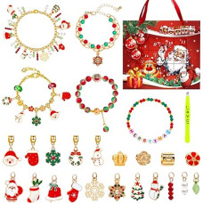 Advent Calendar 2024 Children Girls, Advent Calendar Jewellery Girls, 24 Days Christmas Countdown Calendar, DIY Jewellery Making Kit, 22 Charm Beads 4 Bracelets
