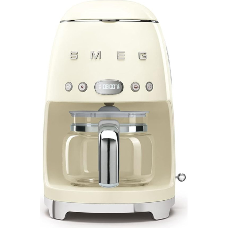 Smeg, DCF02CREU Filter Coffee Machine, Aroma and Auto Start Function, Glass Carafe up to 12 Cups, 2 Intensity Levels, Warming Function, 1050 W, Cream