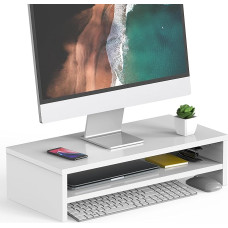 FITUEYES 2 Tier Monitor Stand, 54 x 25.5 cm, Large Computer Laptop Stand with Storage for Keyboards, Desk Organizer for Home and Office Supplies, White