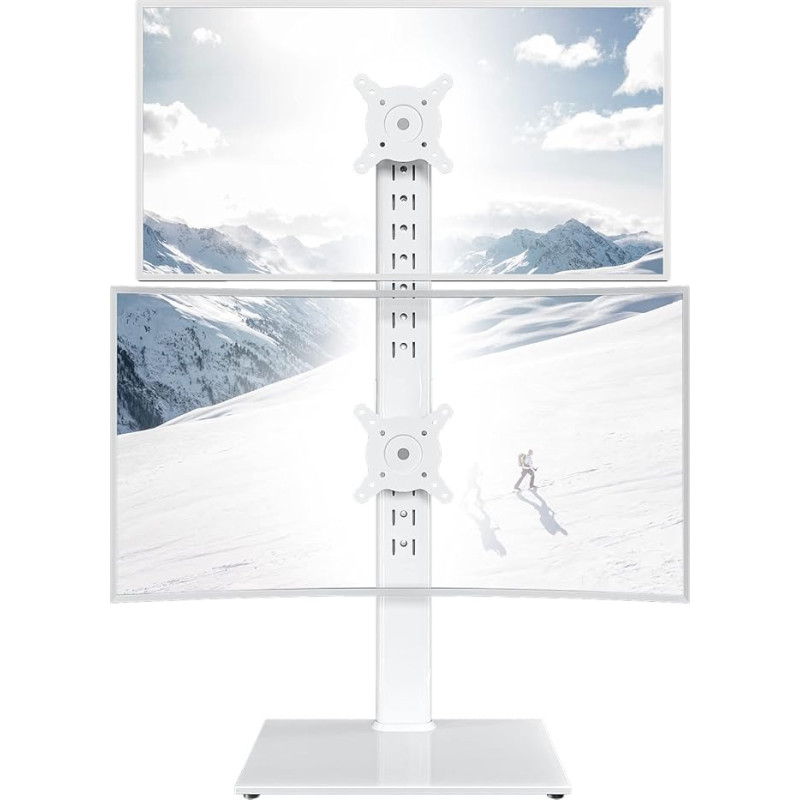 Dual Monitor Stand - Vertical Stacking Screen Freestanding Monitor Stand for 13 to 34 Inch Screens with Rotating, Tilting and Height-Adjustable White