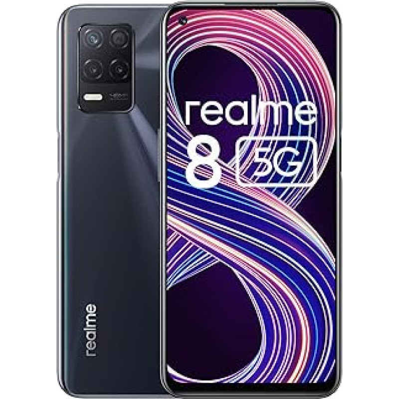 realme 8 5G mobiiltelefon, ilma SIM-kaardita, lukustamata nutitelefon Dimensity 700 5G protsessoriga, 90Hz Ultra Smooth ekraan, 5000 mAh massiivne aku, 48MP järelkaamera, Dual SIM, NFC, 4+64GB.