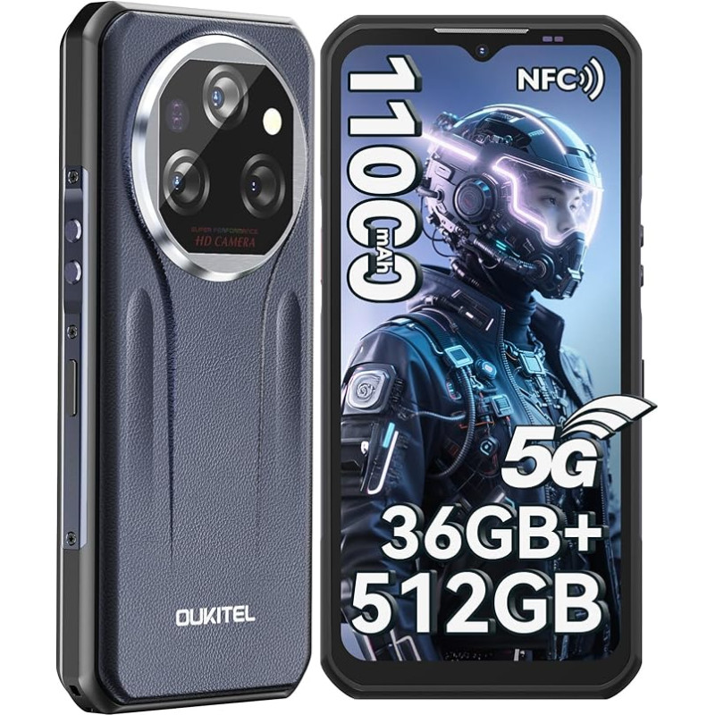 OUKITEL WP39 Pro Outdoor mobiiltelefon 5G 36GB + 512GB/2TB, 11000mAh Android 14 Outdoor nutitelefon ilma lepinguta, MTKD6300 Octa-Core veekindel ehitusplatsi mobiiltelefon, 64MP + 32MP, 6.6 tolli