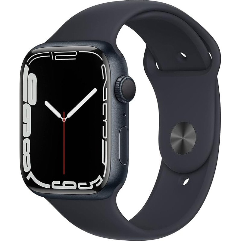Apple Watch Series 7 (GPS, 45 mm) alumiiniumist korpus Midnight koos Midnight spordirihmaga (uuenenud)