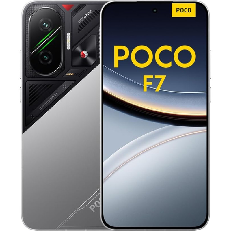 Xiaomi Poco F7 nutitelefon, 12 + 256 GB, hõbedane, lipulaev Snapdragon 8s Gen 4, 6500 mAh aku, 50 MP Sony kaamera OIS-iga, 6,83-tolline 1,5K 120 Hz AMOLED-ekraan (toiteadapter ei kuulu komplekti)