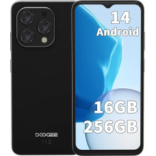 DOOGEE N55 Pro nutitelefon ilma lepinguta, 16GB RAM + 256GB mälu, Android 14 mobiiltelefon, 6,56-tolline HD+ ekraan, okta-tuumaline, 13MP + 8MP AI kaamera, 5150mAh aku, Dual SIM 4G, must