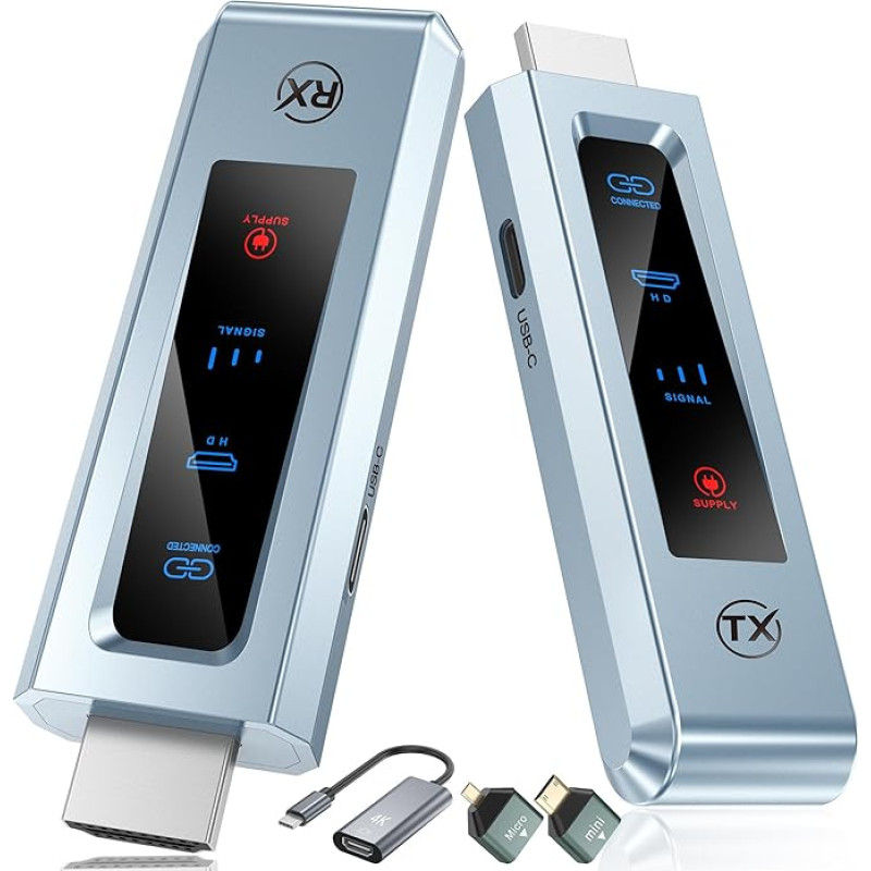 Traadita HDMI saatja ja vastuvõtja, 98FT/30M stabiilne ühendus, 2.4G/5G kaasaskantav HDMI juhtmevaba LED ekraaniga, Plug & Play video- ja audiofailide striimimiseks sülearvutist, arvutist HDTV-sse, projektorisse.