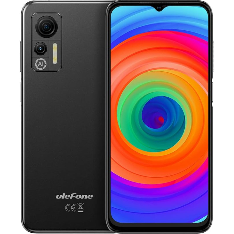 Ulefone Android 12 4G nutitelefon ilma lepinguta Note 14 (64GB), 3 kaardipesa, Quad Core 4GB + 64GB, Dual SIM mobiiltelefon, 6.52 tolli HD+, 8MP + 13MP kaamera, 4500 mAh aku, Face Unlock GPS Must