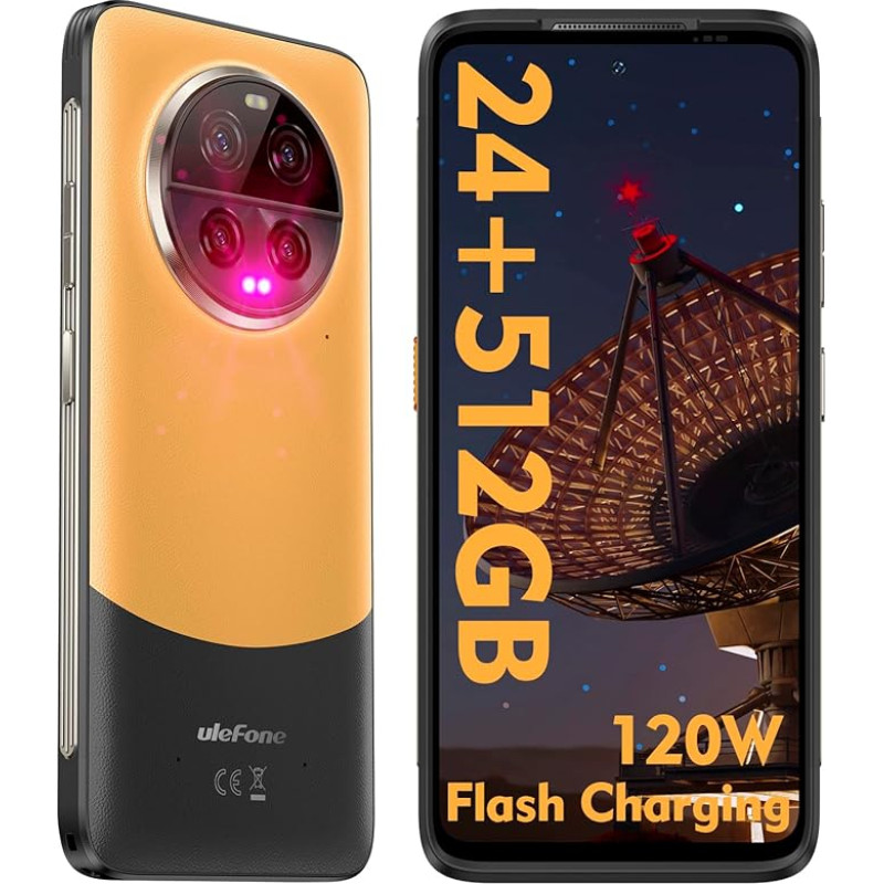 Ulefone Armor 23 Ultra Outdoor mobiiltelefon 5G kahesuunalised satelliitsõnumid nutitelefon 24GB + 512GB 5280mAh aku, 6.78 tolli FHD+ 120Hz, Android 13, 50MP+50MP+64MP+50MP kaamera, NFC/OTG oranž