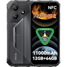 OSCAL Marine 2 Välitingimustes kasutatav mobiiltelefon ilma lepinguta 2025, 11000mAh 12GB + 64GB/2TB, Android 15 Outdoor nutitelefon, 6,56-tolline HD + 90Hz, 16MP + 8MP AI kaamera ehitusplatsil mobiiltelefon, IP69K