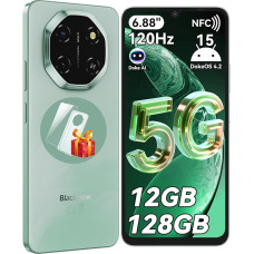 Blackview Shark 6 AI 5G mobiiltelefon ilma lepinguta, 6,88-tolline 120 Hz Android 15 nutitelefon 5G ilma lepinguta, 12GB + 128GB / 2TB TF 5000mAh & 18W, 16MP + 8MP Dual 5G SIM mobiiltelefonid / sõrmejälg, 16MP + 8MP Dual 5G SIM mobiiltelefonid / sõrmejälg