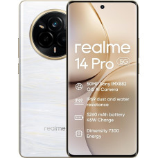 realme 14 Pro 5G nutitelefon 12+512GB mobiiltelefon, protsessor Dimensity 7300, aku 5280mAh kiirlaadimine 45W, 120Hz 6,77-tolline OLED ekraan, 50MP OIS kolmekordne kaamera, valge (koos adapteriga)