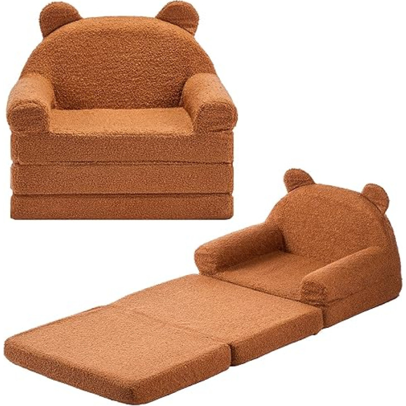 VEVOR Laste diivan Laste tool 28D käsivarrega käsivarrega, 2-in-1 laste diivan, teisaldatav diivanvoodi lugemiseks või mängimiseks Pruun M (mõõtmine) mängutuba elamine