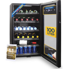 Sommertal klaasuksega külmik GK100 - Vaikne joogikülmik koos LED, puuteekraaniga ja lukuga Väikeste pudelite külmik must 100L