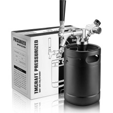 TMCRAFT 2-liitrine (64 oz) mini roostevabast terasest õlletünn koos õlledosaatorite komplektiga, kaasaskantav õllepudel, mille õllekraan on isereguleeriva süsteemi ja CO2-regulaatori all, hoiab joogi värskena ja karboniseerituna.