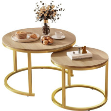 Moodne küljelaua komplekt, puit, kuldne metallraam, ümmargune, 70 x 45 cm, pesamoodne laud elutuppa