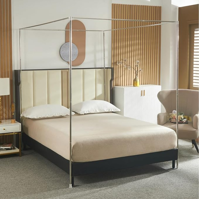 Beyeutao Voodi varikatuse raam sääsevõrgu raam varikatuse raam Voodi varikatuse raam Nelja posteri voodi raam Voodi varikatuse poster Pole Screws Design (roostevaba teras, 150 x 200 cm)