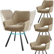 JIJIAN 4 söögitooli komplekt, pööratavad käetugedega, pööratavad 180°, köögitoolid, kaasaegsed polsterdatud toolid kangast seljatoega kööki, söögituppa, magamistuppa, pruuni värvi