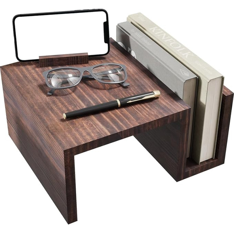 Whemyreat diivanitaldriku käetugi puidust, libisemisvastane diivaniriiul kahe küljetasku ja telefoni hoidjaga, diivanitagune riiul, diivanitaldrik, diivanikäetugi, paindlik käetoe organiseerija, tumepruun