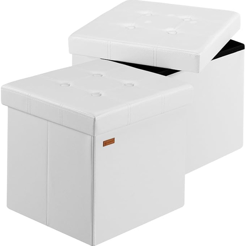 Casaria® Jalutuskoht koos hoiuruumiga, 2 tk, valge, kokkuklapitav kaas, kunstnahk, polsterdatud, 38 x 38 cm, magamistuba, elutuba, esik, jalutuskoht, polsterdatud