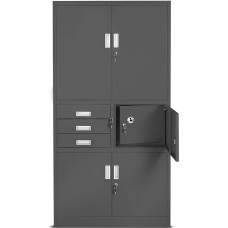 Jan Nowak arhiivikapp, kontorikapp, metallist kapp koos seifiga, 3 sahtlit, reguleeritava kõrgusega riiulid, salajane sektsioon, pulbervärvitud, kontorisse, arhiivi, 185 cm x 90 cm x 40 cm, antratsiit