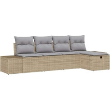 Rantry 5-teiliges Garten Sofa Set mit Kissen Beige Poly Rattan Gartenlounge Model3359359