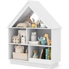 DREAMADE laste maja kuju, mänguasjade riiul 5 avatud sektsiooniga, libisemiskindlad jalad ja kallutamiskaitse, puidust raamaturiiul, hoiuriiul lastetoas ja lastetoas (valge)